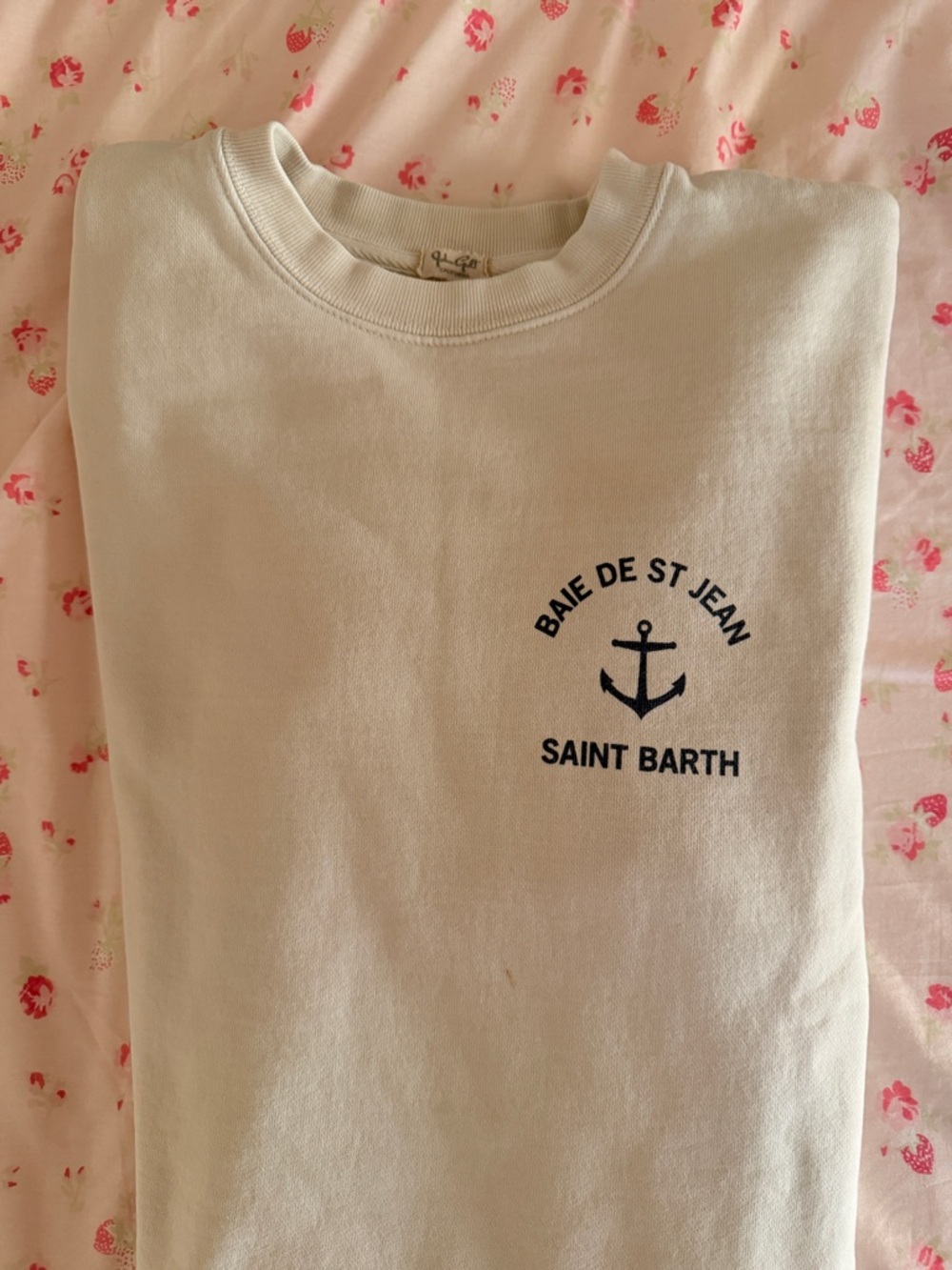 Brandy Melville White Crewneck Sweatshirt with Navy Anchor Graphic